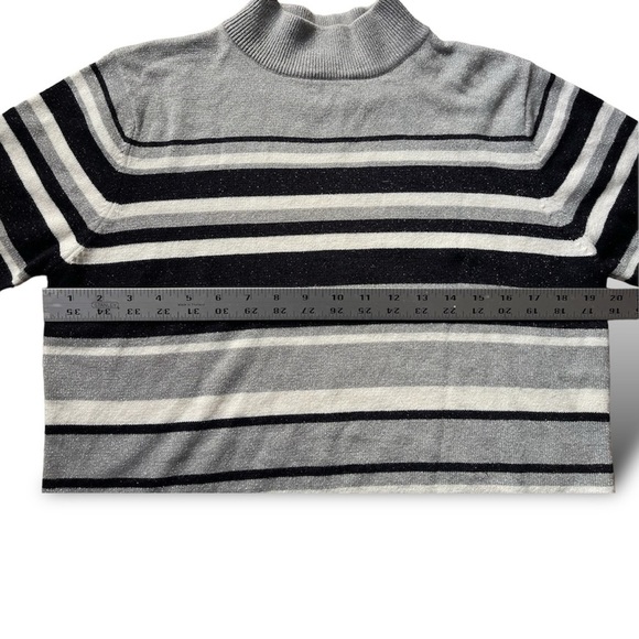 Vintage 70s Croft & Barrow Striped Mock Neck Knit Top Short Sleeve Sweater - Picture 7 of 10